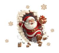 Stickers muraux Père Noël brisant un mur de briques autocollants pour décorations de Noël pour salon fête de Noël maison salon cuisine école