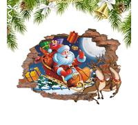 Stickers Muraux Père Noël Noël,Stickers Muraux Père Noël - Autocollant mural du Père Noël Autocollants muraux 3D amovibles - Break Through Décoration de Noël Décoration murale adhésive pour salon et N