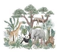 Stickers muraux personnalisés aquarelle animaux de la jungle, autocollants en PVC amovibles et auto-adhésifs pour l'éducation des enfants et