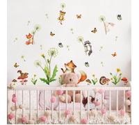 Stickers Muraux - Pissenlit Animaux - Ours Renard - PVC Auto-adhésif - Décoration Enfant - 3 Feuilles