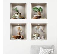 Stickers Muraux Plantes Tropicales sur Etagères Décoration Chambre Adulte Auto Adhésif - Sticker Mural 3D Cuisine - Décoration Plante Intérieur 60 x 60 cm