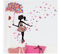 Stickers muraux - Romantique - Flower Faerie - Danse Fille - Parapluie - Papillon - PVC 140x160cm