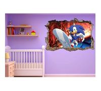 Stickers muraux - SONIC - 3D trompe l'oeil - Dimensions 30x20cm - Décoration enfantine - Papier adhésif