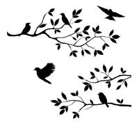 Stickers Muraux - Stonges - Arbre Branches Oiseaux - 60x30cm - PVC - Noir