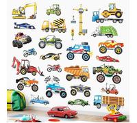 Stickers Muraux Voiture Enfant Autocollant Mural Construction Véhicules Camion Tracteur Voiture de Course Décoration STICKERS
