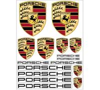 Stickers - PORSCHE - Planche de 16 Autocollants - Impression Haute Qualité - Dimensions Variées - Pour Voiture