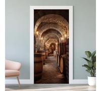 Stickers Porte 3D Cave à Vin, Tunnel en Arche Autocollant Porte Poster Tonneaux de Vin Trompe L'oeil Mural Sticker Muraux PVC Auto-Adhésif Intérieure Décoratif 93x205 cm K1d147