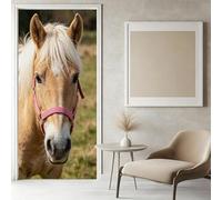 Stickers Porte 3D Cheval Sticker Porte Trompe l'oeil Chevaux Papier Peint Auto Adhésif, PVC Imperméable Poster Autocollants pour Salon Cuisine Chambre Salle de Bain 85 x 200 cm I1326