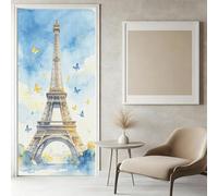 Stickers Porte 3D Paris Sticker Porte Trompe l'oeil Papillon Bleu Papier Peint Auto Adhésif, PVC Imperméable Poster Autocollants pour Salon Cuisine Chambre Salle de Bain 90 x 210 cm I1335