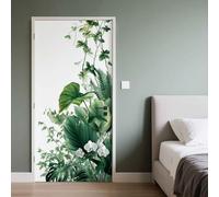 Stickers Porte 3D, Sticker Porte Plante Tropical Monstera Feuille Verte Fleur, Autocollant Décoration Auto-adhésif Amovible PVC Impermé, Papier Peint pour Salon Chambre 80x200 cm