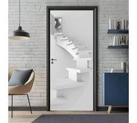 Stickers Porte 3D Trompe l'oeil Effect Escalier Blanc Autocollants de Décoration pour Porte Interieure, Auto Adhésif PVC Autocollant Papier Peint Sticker Mural Pour Salle de Bain 95X215cm -DS2567