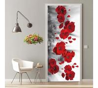 Stickers Porte 3D Trompe l'oeil Mural Coquelicot Rouge Autocollants de Décoration pour Porte Sticker Mural Interieure Papier Peint Imperméable pour Salon Cuisine Chambre 95X215cm -MT2347