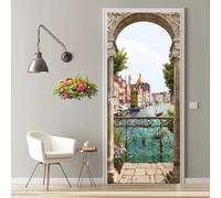 Stickers Porte 3D Trompe l'oeil Mural Venise Paysage Autocollants de Décoration pour Porte, Sticker Porte Interieure Papier Peint pour Porte Imperméable pour Salon Cuisine Chambre 90X200cm -MT643