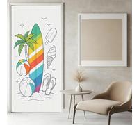 Stickers Porte 3D Tropical Sticker Porte Trompe l'oeil Planche de Surf Papier Peint Auto Adhésif, PVC Imperméable Poster Autocollants pour Salon Cuisine Chambre Salle de Bain 85 x 200 cm I1403