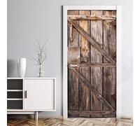 Stickers Porte Bois Rustique Poster Porte Trompe L'oeil, Effect 3D Planche de Bois Rétro Autocollant, Auto-Adhésif Papier Peint Mural Chambre Salon Mur Décoration Art Sticker Muraux 77x200 cm m10771