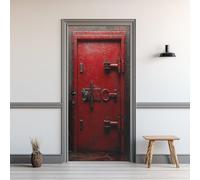 Stickers Porte en Fer Rouge, Sticker Mural Rouille Vintage, Poster Autocollant de Porte Auto-Adhésif PVC Imperméable Amovible pour Salon Chambre Cuisine Bain 95x205cm Wy437