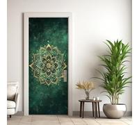 Stickers Porte Mandala Autocollant 83x205, Fleuri Vert Papier Peint Adhesif Pour Porte Chambre Salle De Bain Cuisine, Mandala Decoratif Mural,(ST0342)