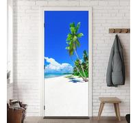 Stickers Porte Mer et Plage Sticker Porte Trompe L'oeil Ciel Bleu 3D Poster Mural Papier Peint Auto Adhésif Autocollants de Décoration pour Porte 77x200 cm A-0114