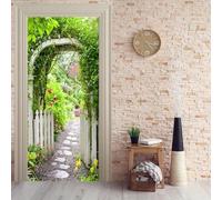 Stickers Porte Paysage de Jardin Poster Porte Trompe L'oeil, Effect 3D Jardin Autocollant, Auto-Adhésif Papier Peint Mural Chambre Salon Mur Décoration Art Sticker Muraux 80x200 cm m8639