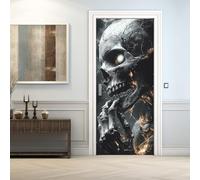 Stickers Porte Tête De Mort Autocollant 77x200, 3D Cool Gothique Papier Peint Adhesif Pour Porte Chambre Salle De Bain Cuisine, Tête De Mort Decoratif Mural,(ST1064)