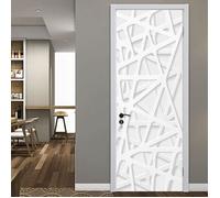 Stickers Porte Trompe L'Oeil 3D Géométrique Blanc Simple Auto-Adhésif Autocollants Papier Peint 77X200Cm Pvc Imperméable Amovible