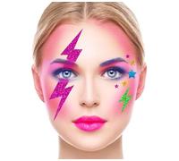 Stickers pour visage éclairs à paillettes multicolores - Rose - Taille Unique