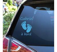 Stickers Prénom Personnalisé | Sticker Autocollant Bébé à Bord - Décoration Murale Chambre Enfant | 2 Planches de 25 x 20 cm et 45 x 30 cm - Bleu Glace