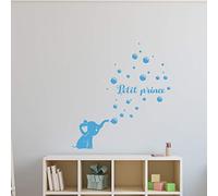 Stickers Prénom Personnalisé | Sticker Autocollant bébé éléphant - Décoration Murale Chambre Enfant | 2 Planches de 20 x 30 cm et 55 x 30 cm - Bleu Glace