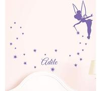 Stickers Prénom Personnalisé | Sticker Autocollant Fée - Décoration Murale Chambre Enfant | 2 Planches de 45 x 25 cm et 60 x 25 cm - Lavande