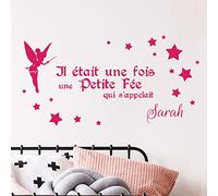 Stickers Prénom Personnalisé | Sticker Autocollant Il était une fois - Décoration Murale Chambre Enfant | 1 Planche Fée de 20 x 40 cm et 1 planche Alphabet 40 x 25 cm - Fushia