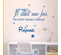 Stickers Prénom Personnalisé | Sticker Autocollant Il était une fois un prince - Décoration Murale Chambre Enfant | 2 Planches de 20 x 40 cm et 40 x 25 cm - Bleu Marine