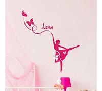 Stickers Prénom Personnalisé | Sticker Autocollant Nom Personnalisable - Décoration Murale Chambre Enfant | 1 Planche Ballerine de 35 x 25 cm et 1 Planche Alphabet 40 x 25 cm - Fushia