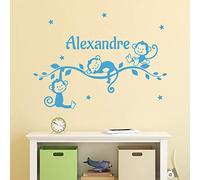 Stickers Prénom Personnalisé | Sticker Autocollant petit Singes - Décoration Murale Chambre Enfant | 2 Planches de 25 x 50 cm et 40 x 30 cm - Rose