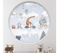 Stickers Trompe l'oeil Arche ronde Enfants - Lumaléa - Animaux dans le ciel - Diamètre 130 cm