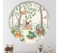 Stickers Trompe l'oeil Arche ronde Enfants - Lumaléa - Animaux de la forêt - Diamètre 130 cm