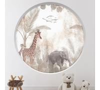 Stickers Trompe l'oeil Arche ronde Enfants - Lumaléa - Animaux de la jungle - Diamètre 130 cm