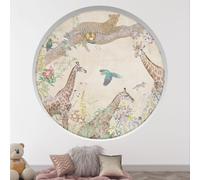 Stickers Trompe l'oeil Arche ronde Enfants - Lumaléa - Animaux de la jungle - Diamètre 130 cm