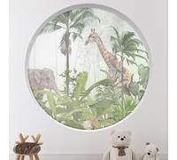 Stickers Trompe l'oeil Arche ronde Enfants - Lumaléa - Animaux de la jungle - Diamètre 130 cm