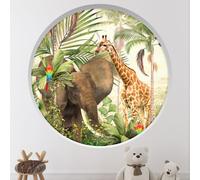 Stickers Trompe l'oeil Arche ronde Enfants - Lumaléa - Animaux de la jungle - Diamètre 130 cm
