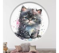 Stickers Trompe l'oeil Arche ronde Enfants - Lumaléa - Chaton - Diamètre 130 cm