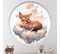 Stickers Trompe l'oeil Arche ronde Enfants - Lumaléa - Faon dans les nuages - Diamètre 130 cm