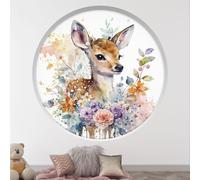 Stickers Trompe l'oeil Arche ronde Enfants - Lumaléa - Faon fleurs - Diamètre 130 cm