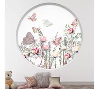 Stickers Trompe l'oeil Arche ronde Enfants - Lumaléa - Fleurs papillons - Diamètre 130 cm