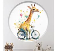 Stickers Trompe l'oeil Arche ronde Enfants - Lumaléa - Girafe à vélo - Diamètre 130 cm