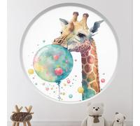 Stickers Trompe l'oeil Arche ronde Enfants - Lumaléa - Girafe ballons - Diamètre 130 cm