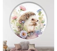 Stickers Trompe l'oeil Arche ronde Enfants - Lumaléa - Hérisson fleurs - Diamètre 130 cm