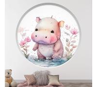Stickers Trompe l'oeil Arche ronde Enfants - Lumaléa - Hippopotame - Diamètre 130 cm