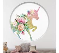 Stickers Trompe l'oeil Arche ronde Enfants - Lumaléa - Licorne - Diamètre 130 cm