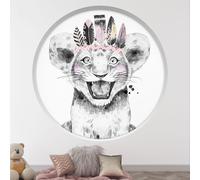 Stickers Trompe l'oeil Arche ronde Enfants - Lumaléa - Lionceau indien - Diamètre 130 cm
