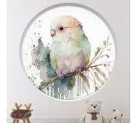 Stickers Trompe l'oeil Arche ronde Enfants - Lumaléa - Oiseau sur la branche - Diamètre 130 cm